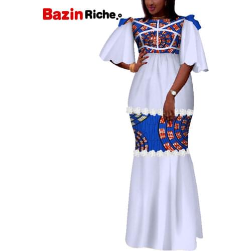 African Print Dresses for Women Bazin Riche Patchwork Draped Long Dresses Party Vestidos Traditional African Clothing WY5121