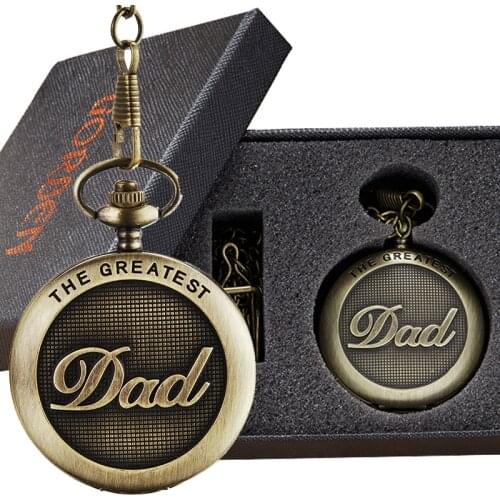 Fathers Day Gifts "TO MY GREAST DAD" Bronze Pocket Watch Best idea for Daddy Father Luxury Quartz Fob Chain Reloj with Gift BOX