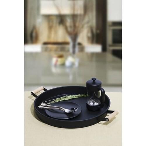 Wooden Handle Country Style Galvanized 37 cm Big size Tray Black