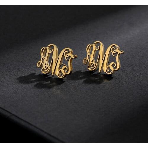 Custom Initial Monogram Letter Earrings For Women Gold Color Stainless Steel Personalized Name Stud Earrings Jewelry Bff Mujer