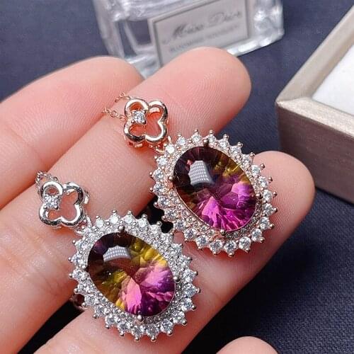 Natural Ametrine necklace, 925 pure silver inlay, handicraft, professional jewelry wholesale, world jewelry factory