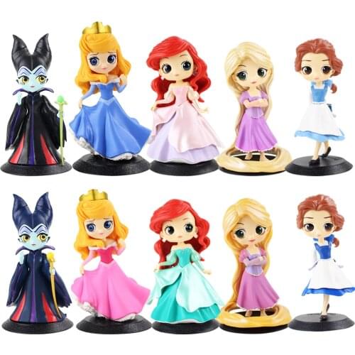 Q Posket Princess Figure Toys Mermaid Princess Dress Tangled Girlish Charm Alice Country Style Aurora Maleficent Model Dolls