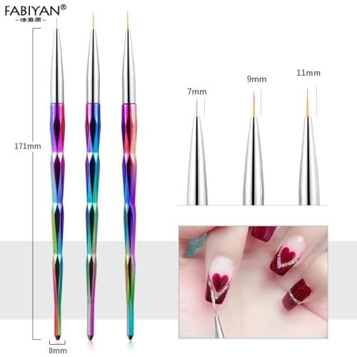 Rainbow Diamond Handle French Stripes Liner Pen Nail Art Painting Flower Drawing Brush Acrylic Design Manicure Tools 7/10/12mm