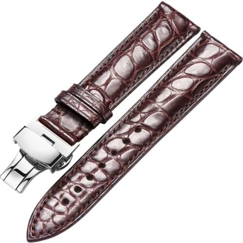BEAFIRY Alligator Genuine Leather Watch Band 18mm 20mm 22mm 24mm Butterfly Buckle Watch Strap for Men Women Belt Brown Black
