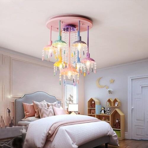 Modern Color Crystal Ceiling Light For Bedroom American Childrens Room Ceiling Lamp Room Decoration Lighting Home Lamp Lighting