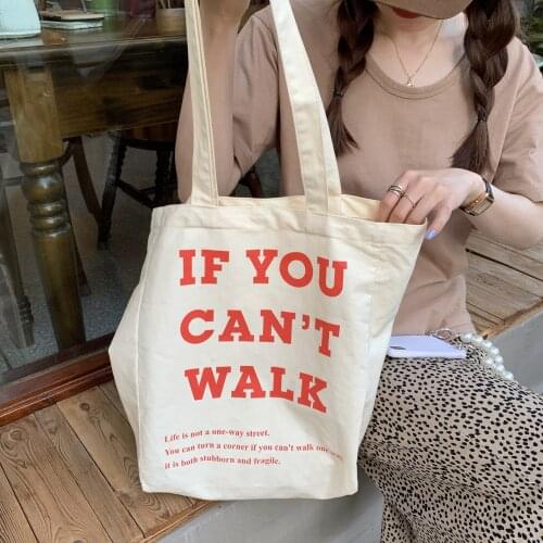 Simple Letter Canvas Shoulder Bag for Women Large Capacity Ladies Reusable Shopping Shopper Bags Student Girls Book Tote Handbag