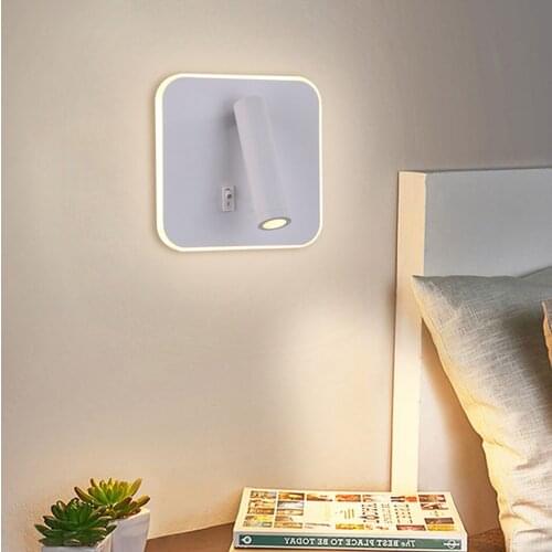LED Wall Light With Double Switch Adjust Angle Head Bedroom Bedside Wall Lamp Indoor Lighting Lamp Fixture Aluminum Acrylic
