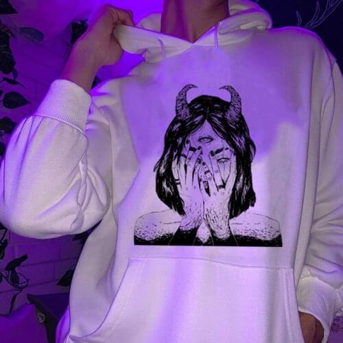 Vintage Winter dark demon new large size Gothic female hip hop casual plus velvet Punk casual Harajuku long-sleeved sweatshirt