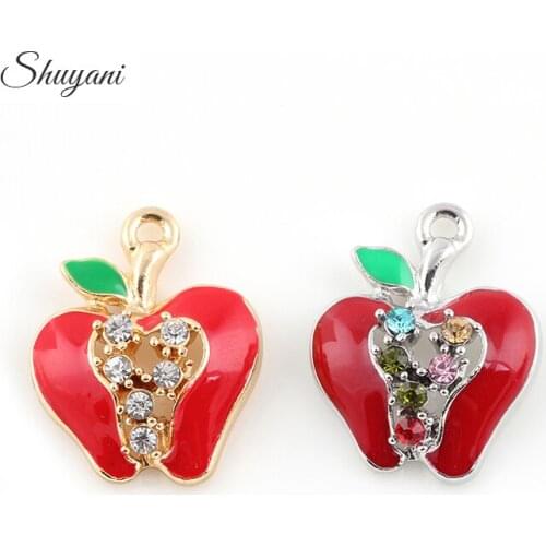 20PCS Vintage Rhinestone Red Apple Charms Pendant for Necklace Bracelet Jewelry Making Findings