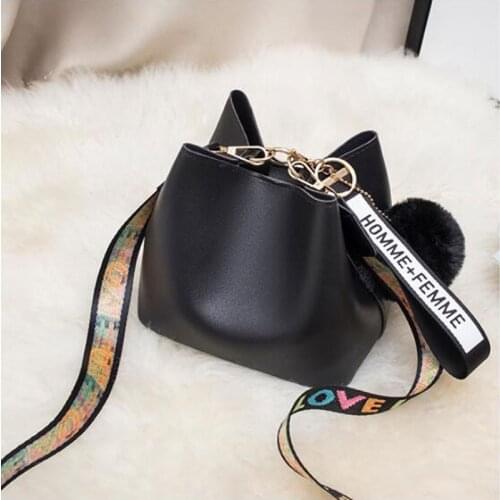 Ladies Crossbody Messenger Bags Women Bag With Colorful Strap Bucket Bag Women PU Leather Shoulder Bags Brand Designer Bag 2021