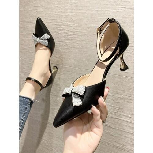 Spring And Autumn Hot Sale Sexy Stiletto High Heels Elegant Temperament Bow Knot Rhinestone High Heel Ladies Single Shoes