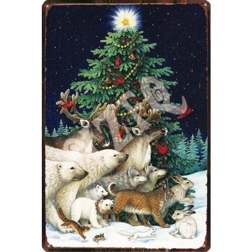 Moose Christmas Vintage Tin Sign Animal Metal Plate Christmas Decorations For Home Wall Bar Art Party Decor 30X20CM DU-2071B