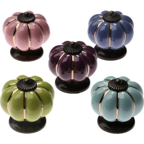1pc Vintage Furniture Handle Pumpkin shape lovely Ceramic Door Knobs Cabinet Drawer Cupboard Kitchen Pull 4*4*4cm colorful