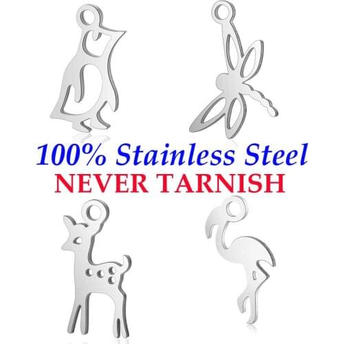 10 Pieces Small Animal Deer Flamingo Sea Horse Dragonfly Charm Wholesale 100% Stainless Steel Real 316 Steel DIY Charms