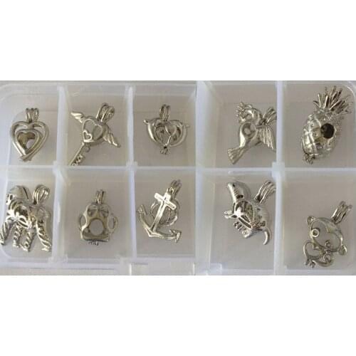 10pcs with Box Family DIY Jewelry 18KGP Brass/Copper Pendant Locket, One Box Can Open Pendants Cage for Families, Friends