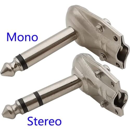 2/5Pcs 6.35mm 2/3 Pole Mono/Stereo Plug Jack Right Angle Solder Connector 90 Degree 6.35 1/4 Inch Guitar Phono Plugs