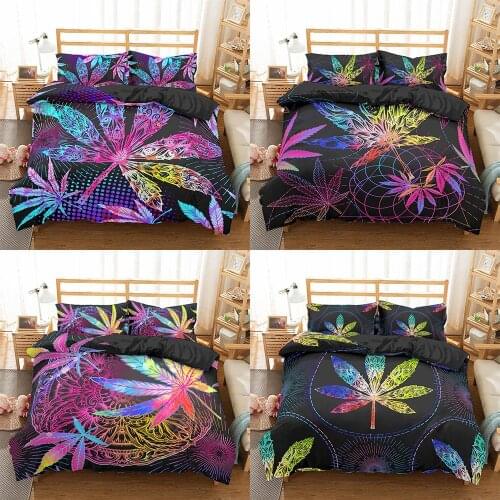 2021 Weed Leaves Bedding set 100% Polyester Bedding Set Queen King Size Quilt Cover Pillowcase Bed Cover Bed Linen