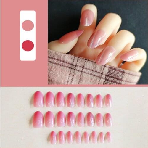 24pcs Shiny Fake Nail Patch Glue Type Removable Short Paragraph Fashion Manicure Save Time False Nails Patch Nail Sticker