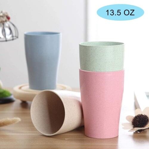 4 PCS Reusable Drinking Cup For Kids Adult (13.5 OZ) Wheat Straw Healthy Tumbler Set 4-Multicolor Dishwasher Safe Mouthwash Cup