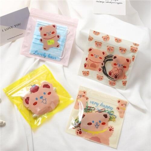 5Pcs Cute Bear Saves Face Mask Self Sealing Cartoon Plastic Bags Food storage bags Gifts Candy Coin Bag Pouch Travel Makeup Bag