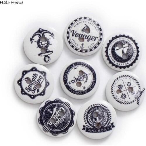 50pcs Ocean navigation Theme Round Wooden buttons Sewing Scrapbook Clothing Gifts Crafts Handwork Accessories 15mm