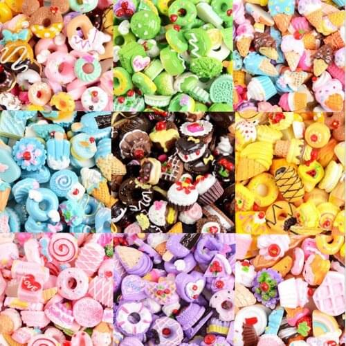 50Pcs Mixed Home Decoration Cake Donuts Candy Christmas Resin Flatback Cabochons Scrapbooking Craft DIY Accessories