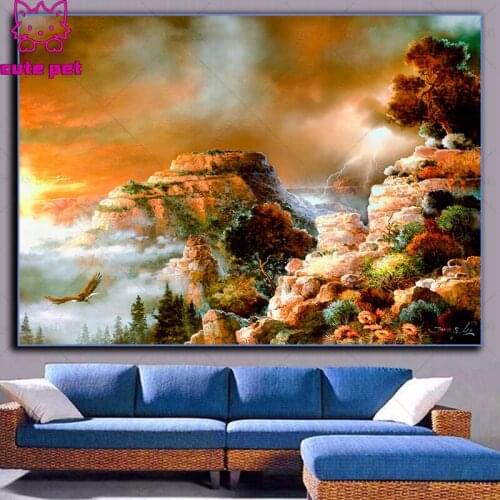 5D embroidery Oil painting natural landscape Diy full sets diamond painting Cross Stitch round square Drill mosaic rhinestones