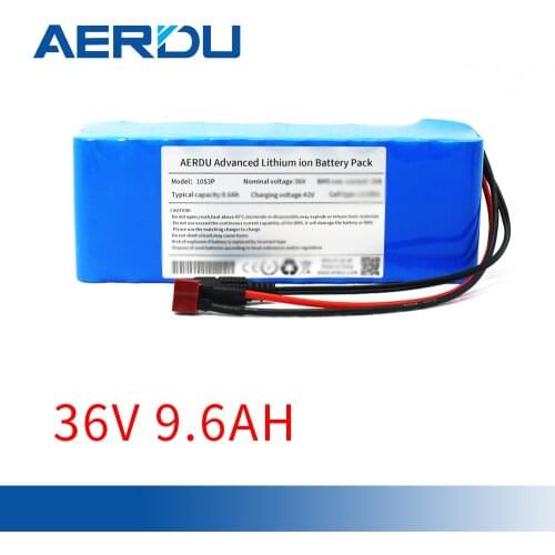 AERDU 36V 37v 9.6AH 10S3P 500watt 18650lithium ion battery pack For ebike electric car bicycle motor scooter with 20A BMS Tplug