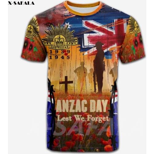 Anzac Day Commemorate Australia Flowers 3D Printed High Quality Milk Fiber T-shirt Round Neck Men Female Casual Tops