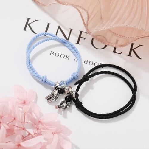 Astronaut Attract Magnets Bracelets for Lovers A Pair of Bangles Couples Adjustable Hemp Rope Bracelets Lovely Gift To Boyfriend