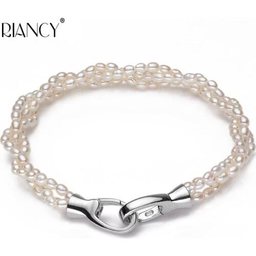 High quality Charm Multi-layer white Natural Freshwater Pearl Bracelets 925 sterling silver Jewelry For Women wedding gift