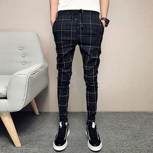 New Hot Pants Mens Slim British Plaid Mens Trousers Fashion High Quality 2019 Summer Casual Youth Mens Hip Hop Pants Men