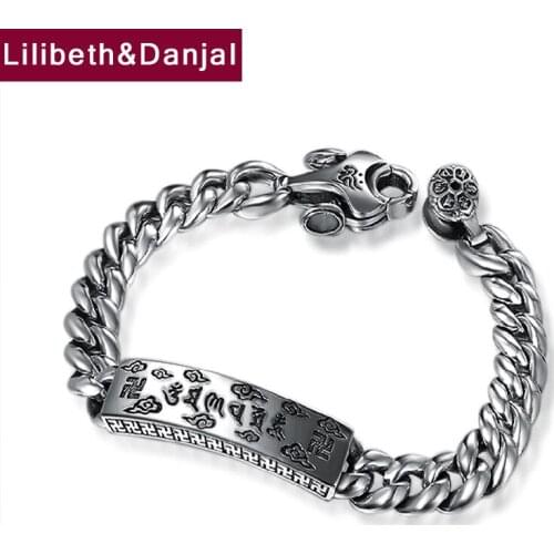 Buddha Mantra Bracelet 100% 925 Sterling Silver Jewelry Men Women Fashion Couple Chain Bracelet Bangle 2018 friendship Gift B31