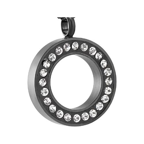 JJ001 Inlay Clear Crystal Circle Of Life Stainless Steel Memorial Jewellery For Loved Ones Cremation Ashes Keepsake Urn Necklace