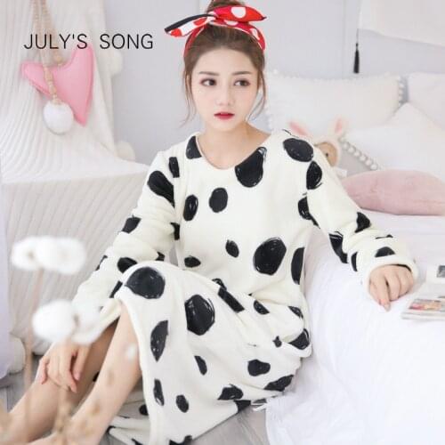 JULYS SONG Flannel Women Cartoon Nightdress Autumn Winter Cute Animal Robe Female Thick Warm Dress Women Sleepwear