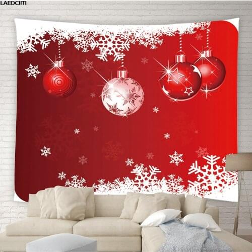 Red Christmas Tapestry Xmas Happy New Year Snowflake Elk Holiday Decor Background Wall Hanging Cloth Living Room Bedroom Curtain