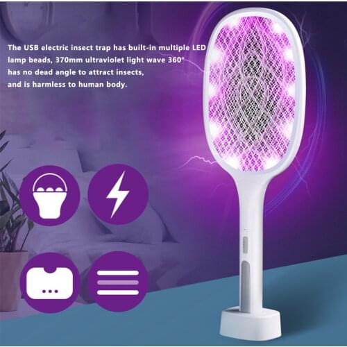 2-in-1 Trap Mosquito Killer Lamp 3000V Electric Bug Swatter USB Rechargeable Summer Fly Swatter Trap Pest Insect Control Device