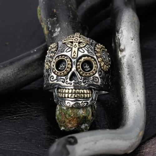 Fashion Mens Skull Ring Retro Gothic 925 Sterling Silver Biker Ring Motorcycle Band Devil Male Ring Punk Gold Ring jewellery