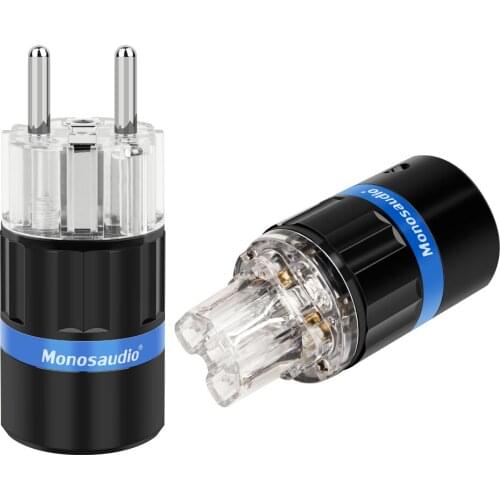 Monosaudio E105R/F105R Rhodium Plated Pure Copper Schuko Power Plug EU Plug Type Schuko Power Plug Hifi Power Cable Connectors