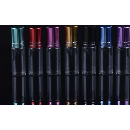 MUB - 5 ml (60 pieces/lot) Essential Oil Glass Roller Bottles With 6 Colors Cap Empty Travel Roll-on Bottle