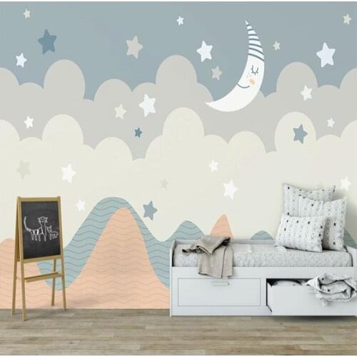 Seamless wallpaper Simple moon cartoon elk children room background wall painting