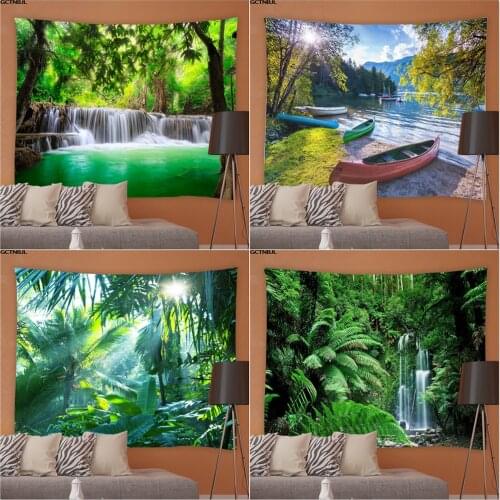 Landscape Tapestry Hippie Wall Hanging Forest Waterfall Natural Scenery Bedroom Dormitory Living Room Background Home Decoration