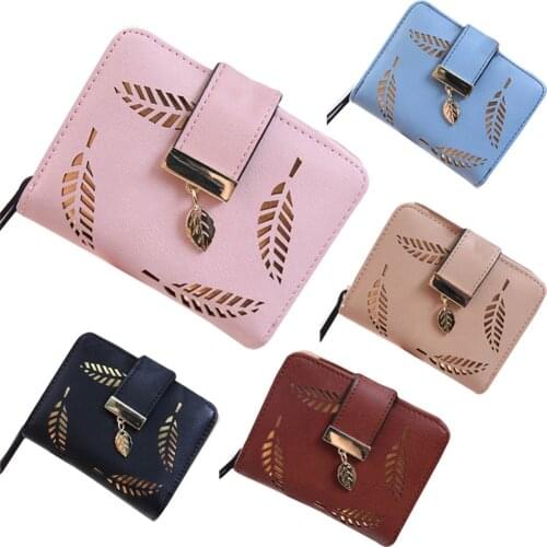 New Fashion Female Wallet Short Paragraph Hollow Gold Leaf Small Purse Large Capacity Wallets New