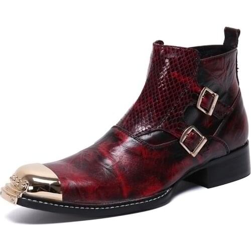 New Winter Casual Mens Classic Fashion Shoes Personalized Pointed Toe Cowhide Leather Retro Crocodile Pattern Mens Boots