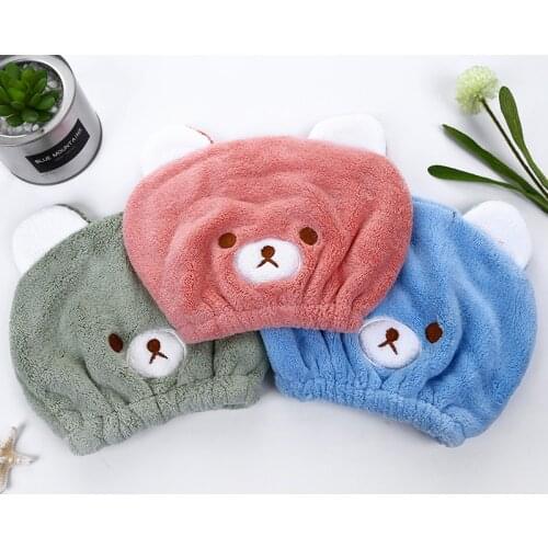 Wholesale Childrens dry hair cap Cute animal embroidery super absorbent dry hair cap Childrens dry hair towel Coral fleece
