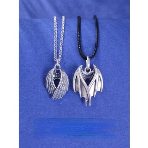 Silver Color Couple Necklace Fashion Simple Angels and Devils Wings Necklace Lovers Jewelry Birthday Party Gifts