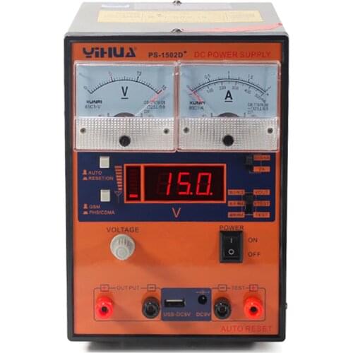 YIHUA 1502D+ 15V 2A Adjustable DC Power Supply Mobile Phone Repair Test Regulated LCD Voltage Current Display Adjust