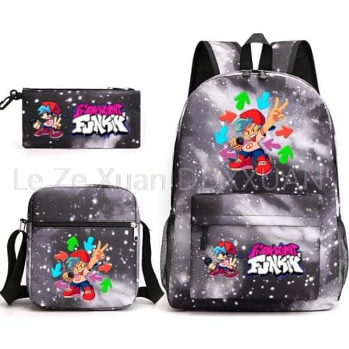 3 Pcs/Set Friday Night Funkin School Backpacks Teens Bookbags Pen Bag Cartoon Game Bagpack Schoolbags Girls Boys School Mochila