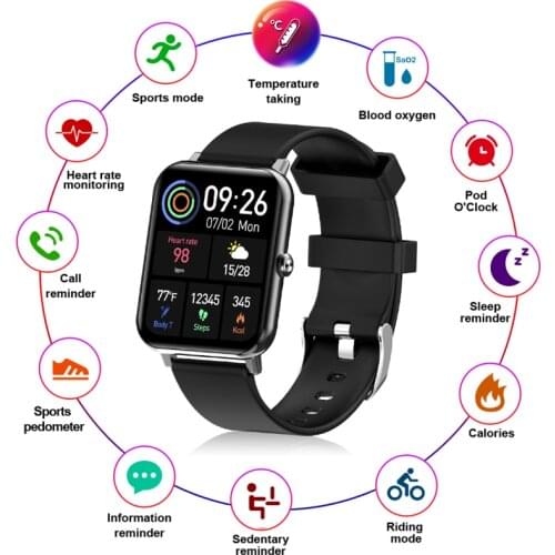 2021 1.69in Smart Watch Men Factory Outlet Body Temperature Heart Rate Blood Pressure Fitness Bracelet PK P8 Smartwatch Women