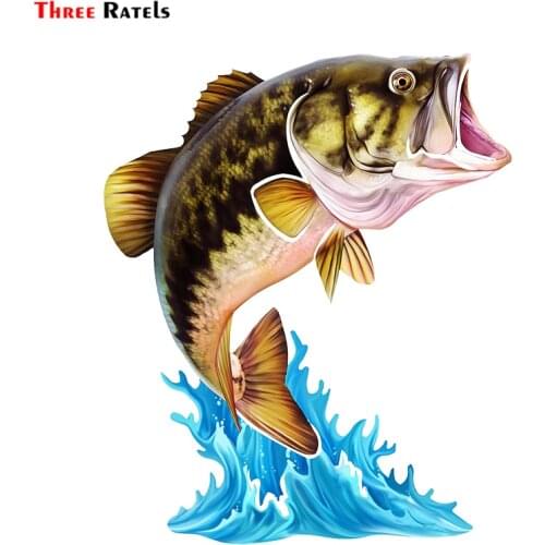Three Ratels FC68 Cool Jumping BASS Northern Pike Walleye 3D Fish Wall Art Stationery Sticker Decal On Car Bike Motorcycle